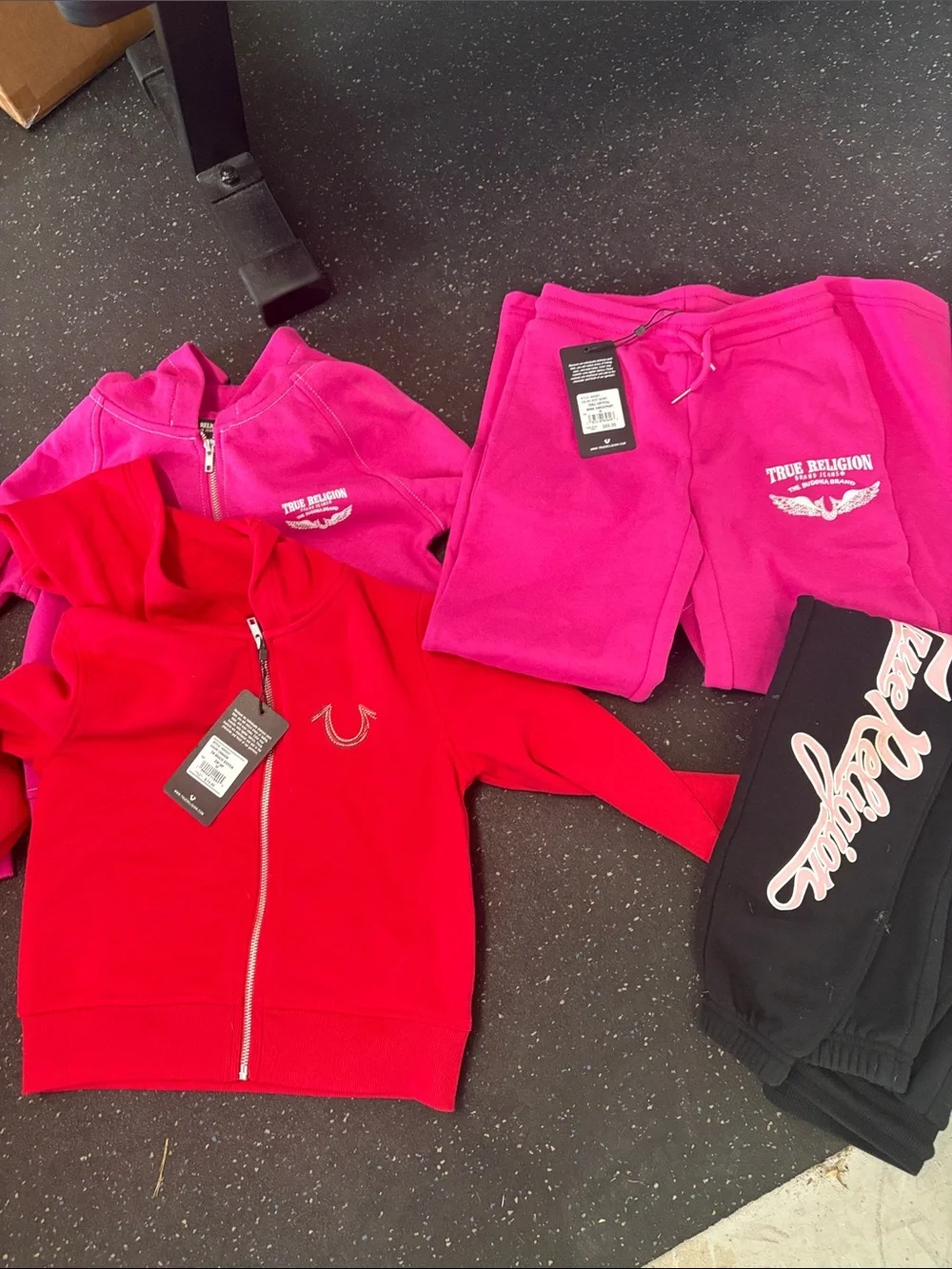 NWT Kids LOT True Religion Kids Girls Bright Pink Red Fleece Jacket & Sweatpant